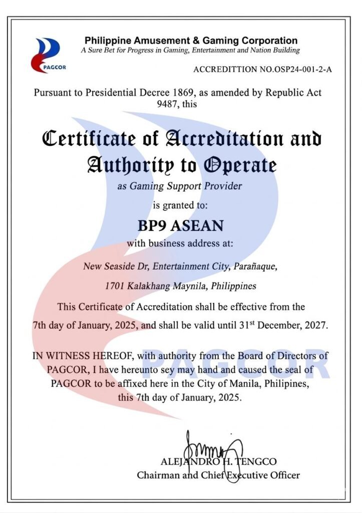 BP9 asean Gambling license